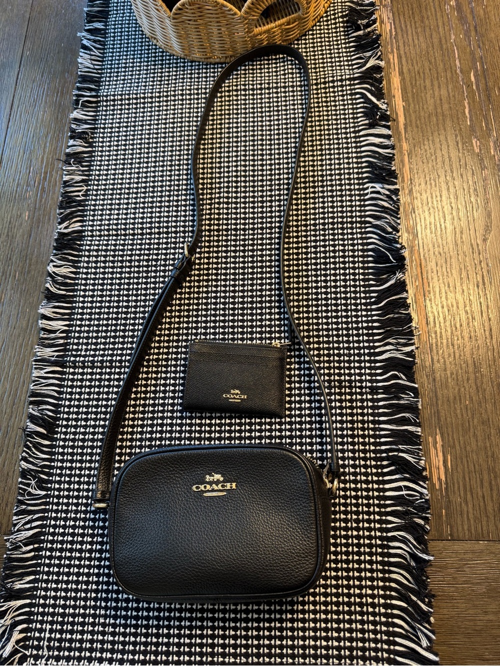 Coach Black Pebbled Leather Card Case with Brown ID Window
